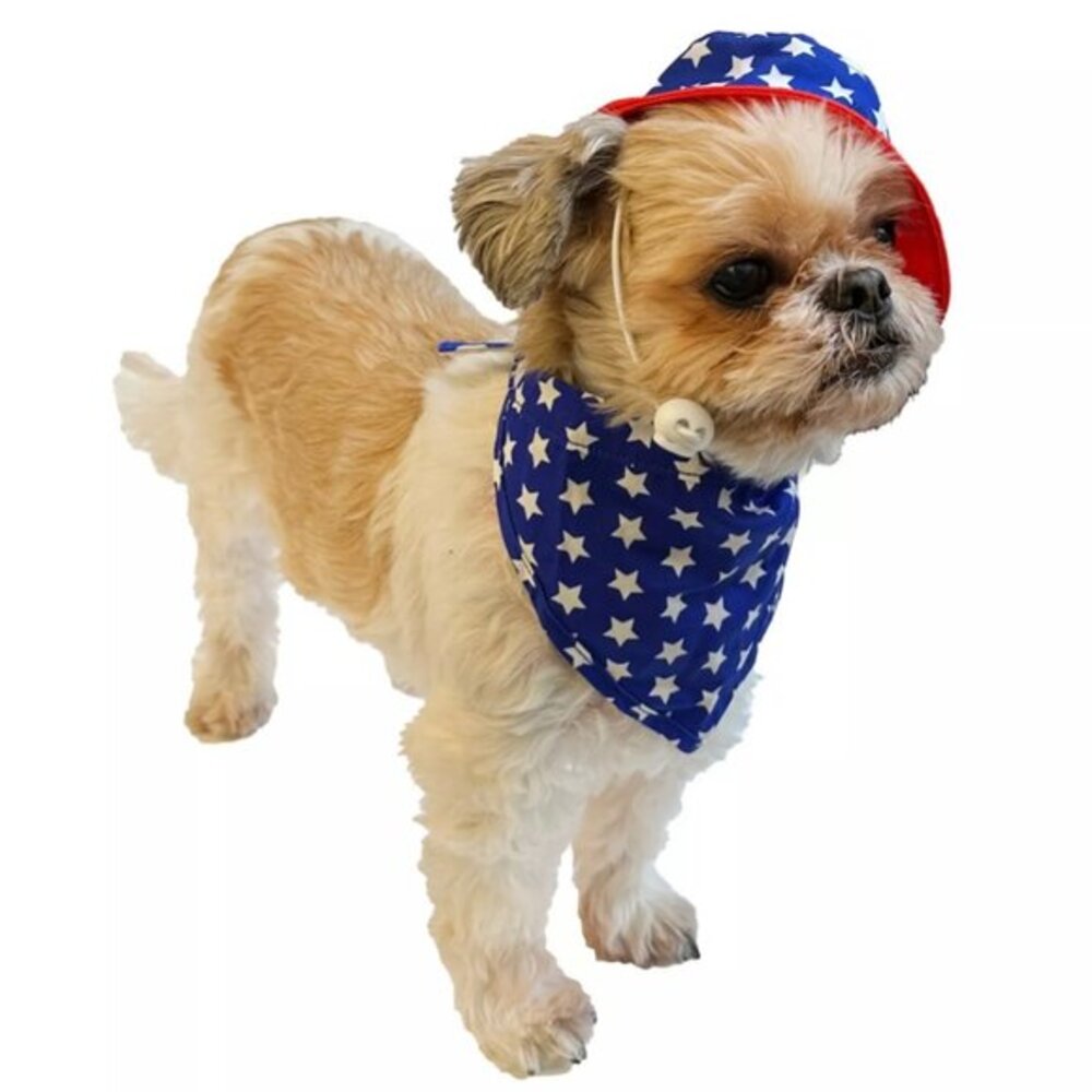 NEW Woof Pet Scarf Bandana & Bucket Hat Size‎ Large/X-large Red White & Blue